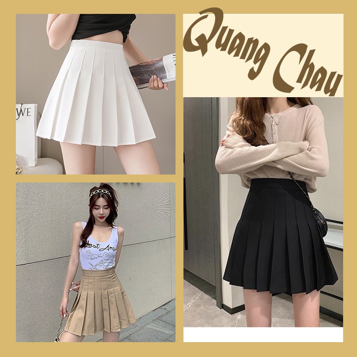 [V02] Chân váy tennis xếp ly màu trắng đen xếp ly skirt cạp lưng cao ngắn chữ a phong cách ulzzang