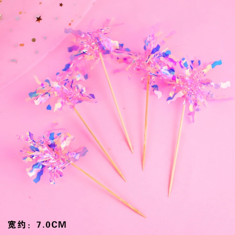 thẻ cắm trang trí bánh kem [FREESHIP❤️] sét 5 thẻ cắm tua rua óng ánh