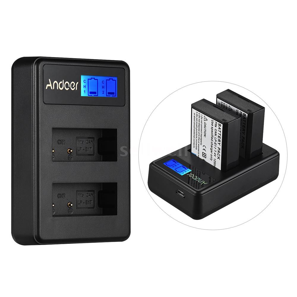 Andoer LCD2-LPE17 Compact Dual Channel LCD Camera Battery Charger USB Input LCD Display for Canon LP-E17 Camera Battery