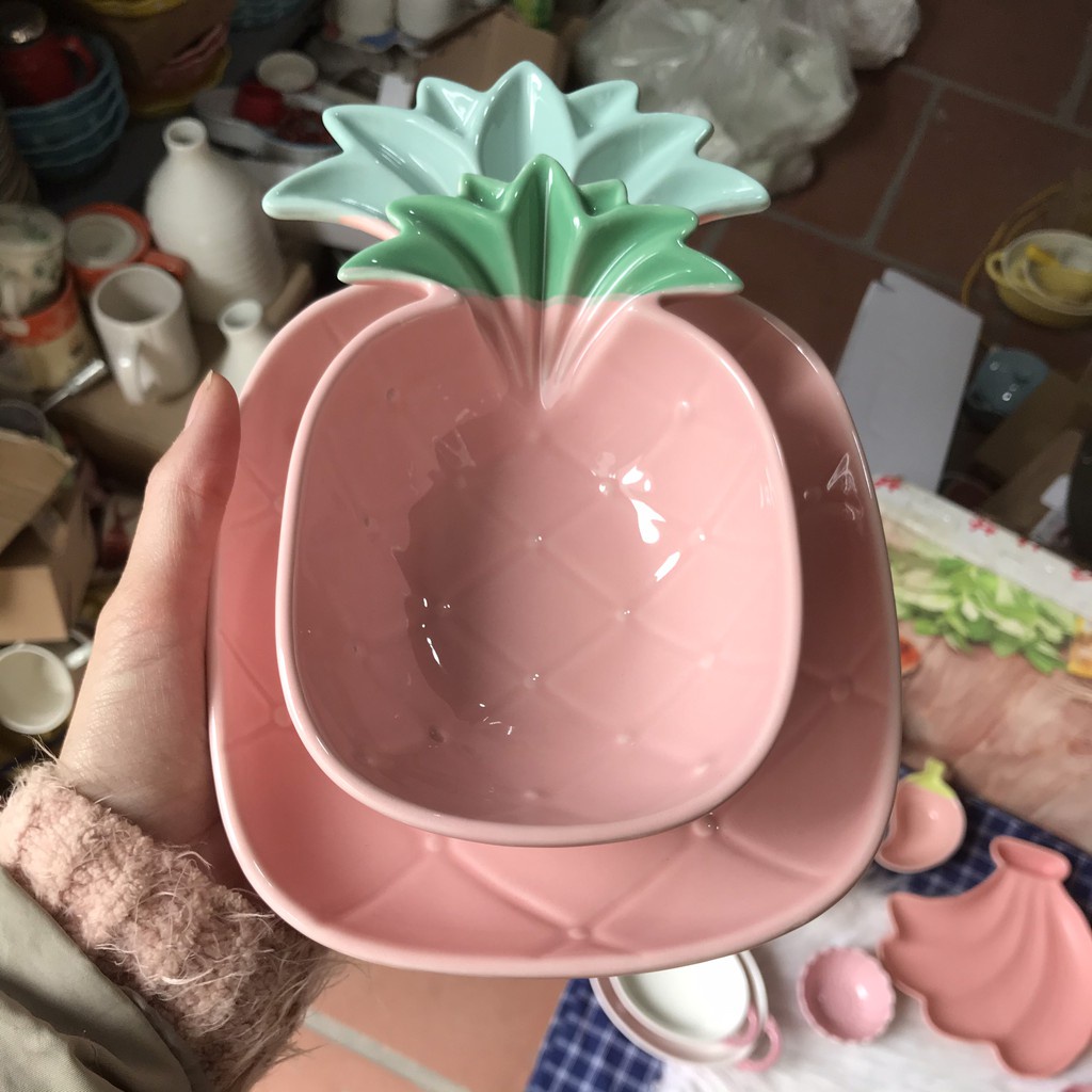 Bộ gốm sứ decor bát và đĩa dứa cực đẹp