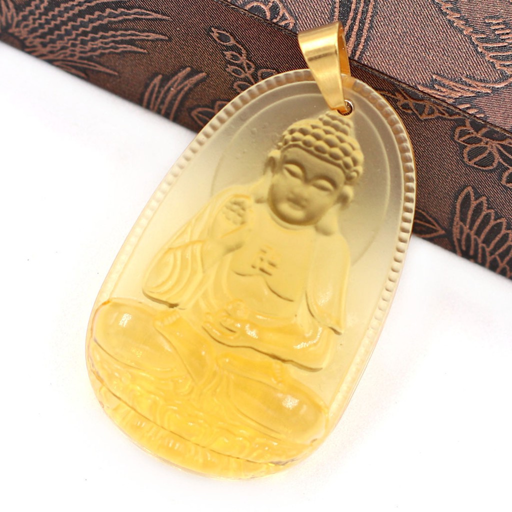Mặt dây chuyền Phật A Di Đà Pha Lê vàng 3.6cm - Phật bản mệnh tuổi Tuất, Hợi - Mặt size nhỏ - Tặng kèm móc inox