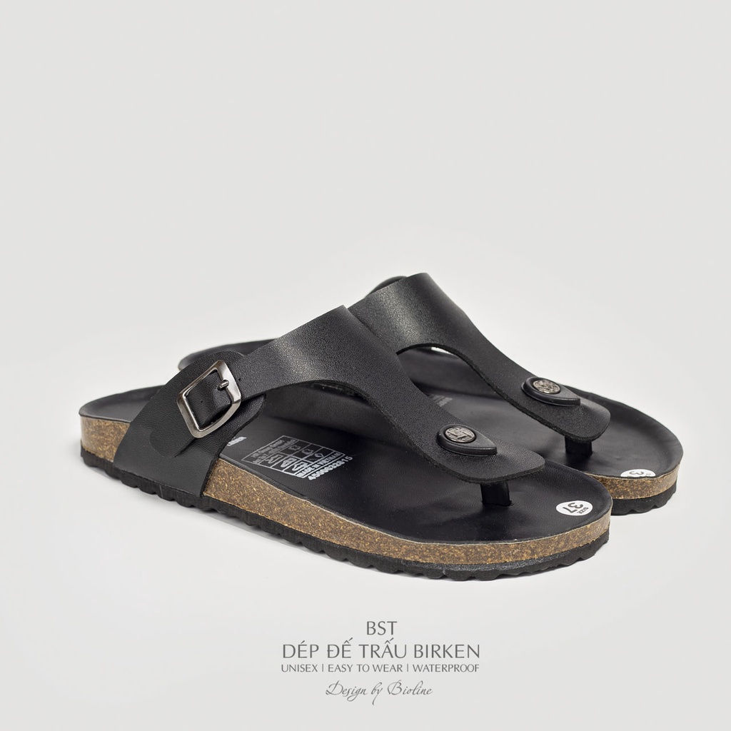 PUK07-CHỐNG NƯỚC - Dép đế trấu Birken chính hãng Bioline Official nam nữ Unisex, xỏ ngón, da PU cao cấp, dép công sở