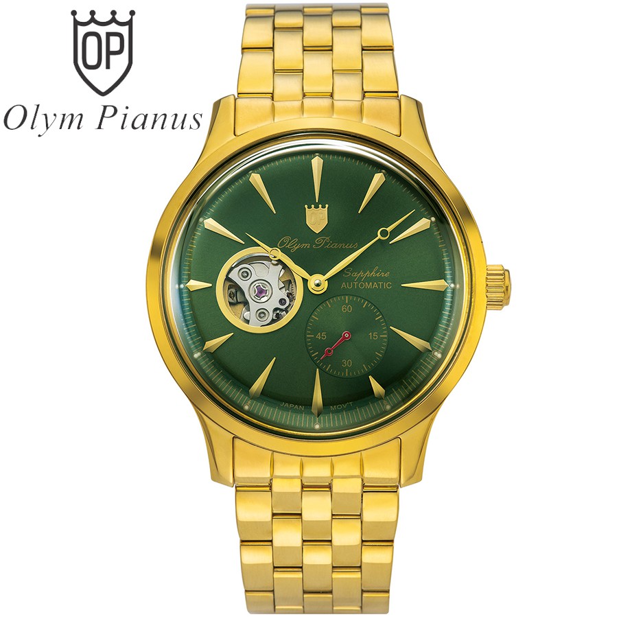 [Mã FARSBR243 giảm 15% đơn 249K] Đồng hồ nam dây kim loại Automatic Olym Pianus OP99141-77 OP99141-77AGK xanh lục