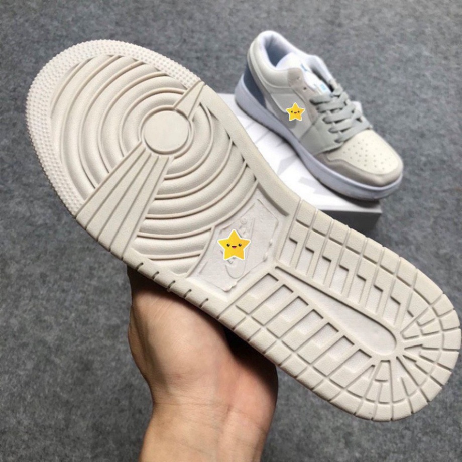 Giày Jordan Trắng Xám JD1 Cổ Thấp Gót Xanh Sneaker Nam Nữ Full Box Bill F12 | BigBuy360 - bigbuy360.vn