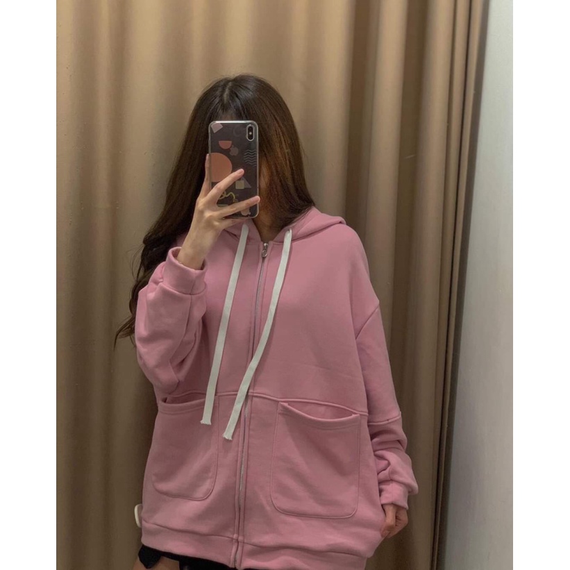 Áo Khoác Nữ Chất Liệu Thun NỈ Ngoại Hoodie form rộng Khóa Dây Kéo TP [NewUnisex]