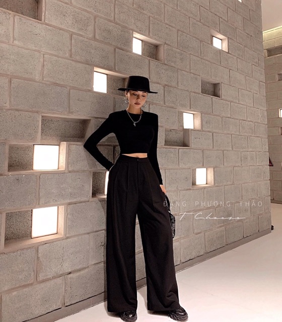 Set bộ thun áo croptop tay dài kèm quần culotes sang chảnh