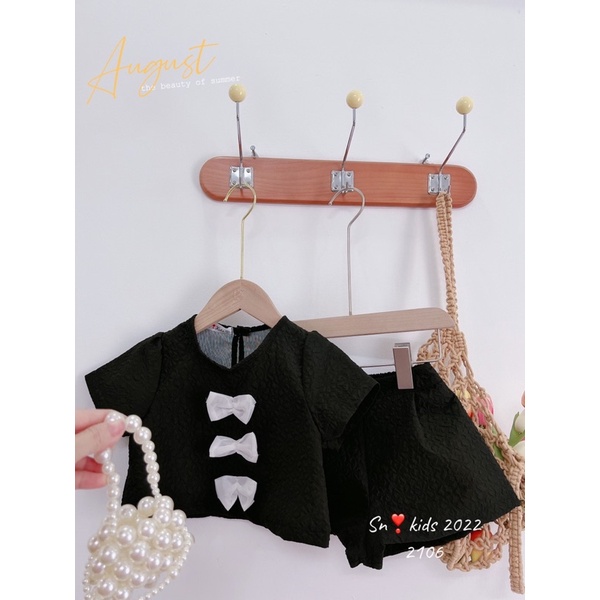 Set quần áo xốp 3 nơ cho bé gái