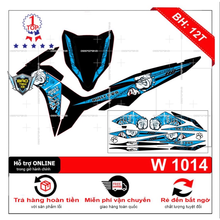Tem rời dán xe wave RSX 2013 bull dog xanh đen - Bi Decal