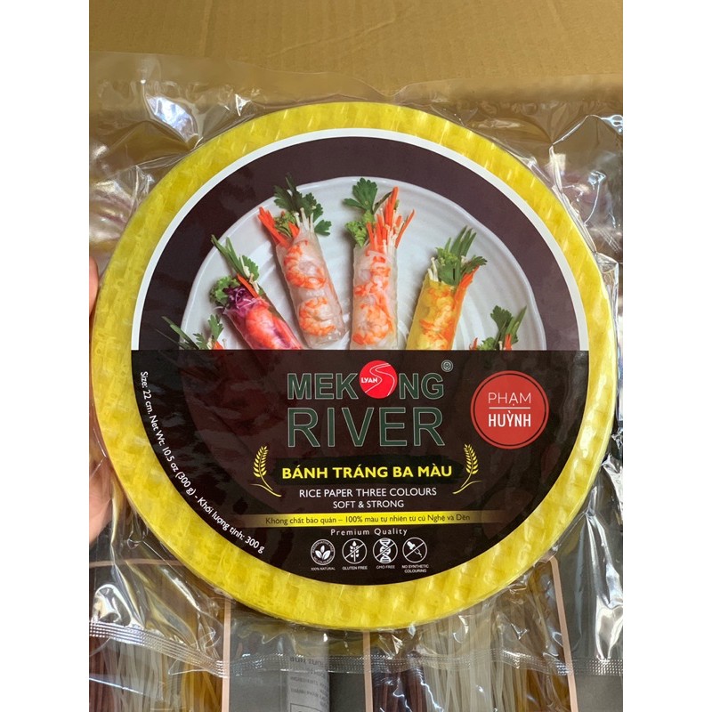 Bánh tráng 3 màu (củ dền hồng, nghệ vàng, gạo trắng) Mekong River size 22cm 300gr (30 cái)