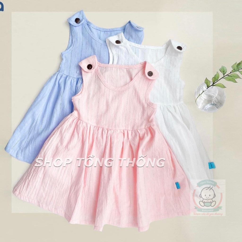 Váy Mompa cao cấp mềm mịn thoáng mát đáng yêu 2 cúc vai và cúc giữa kẻ sọc cho bé gái MP616 MP617