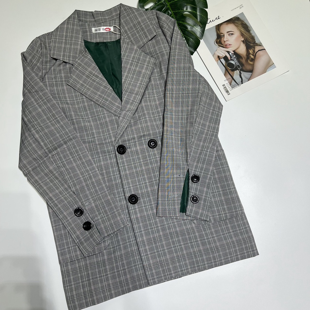 ÁO BLAZER NỮ SỌC KẺ CARO 2 LỚP