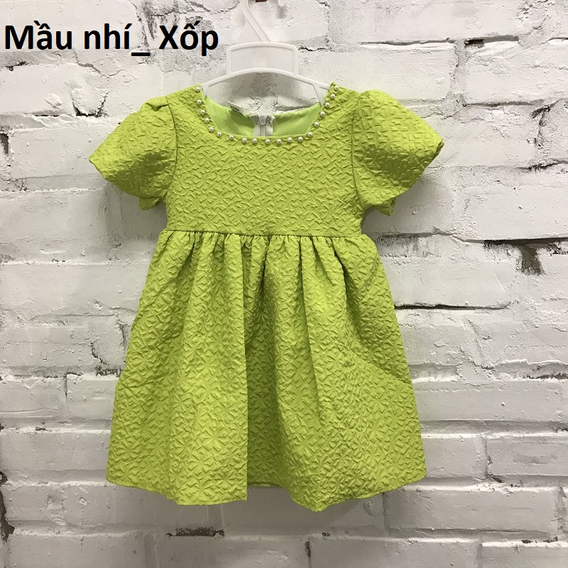 Váy bé gái đũi xốp nhăn hoặc váy ren mầu xanh nơ lưng bản to 8-36kg XHN999