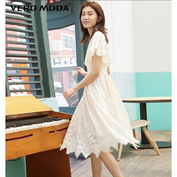 Vero Moda đầm ren tay bèo nhún kèm belt size S new tag