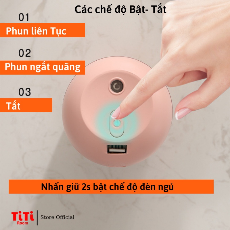 Máy phun sương tạo ẩm, Máy khuếch tán tinh dầu nano hình trụ tròn 220ml phong cách tối giản giá rẻ TiTi Room