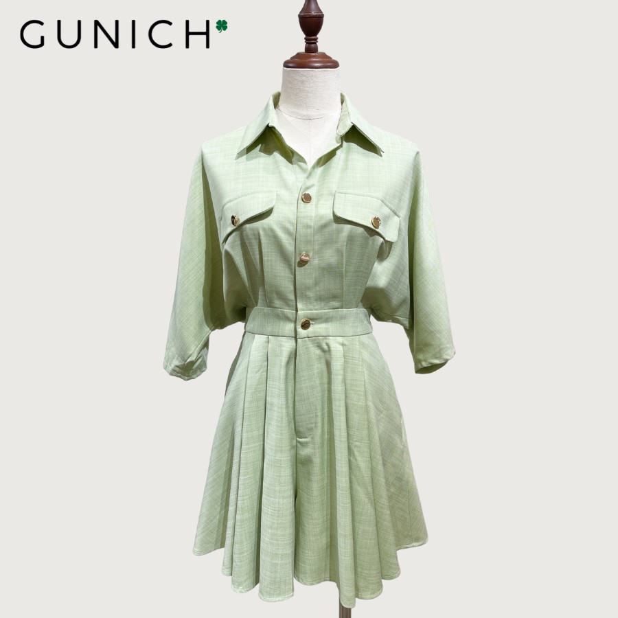 Playsuit form rộng màu xanh cốm vải cashmere Gunich