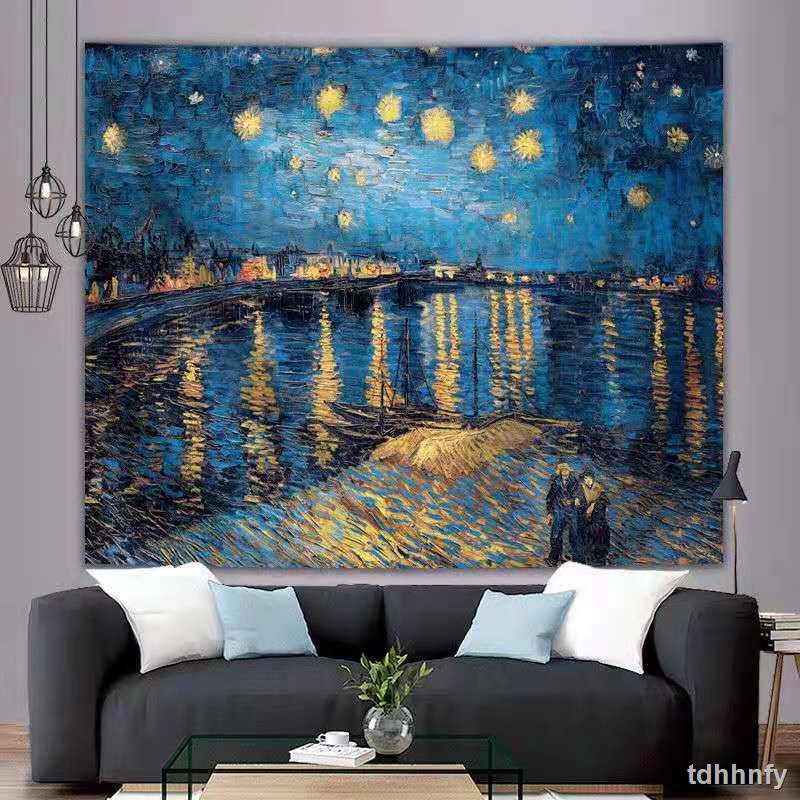 Tranh Sơn Dầu Hình Tranh Van Gogh / Bầu Trời Sao / Hoa Hướng Dương Phong Cách Retro Trang Trí Phòng Ngủ