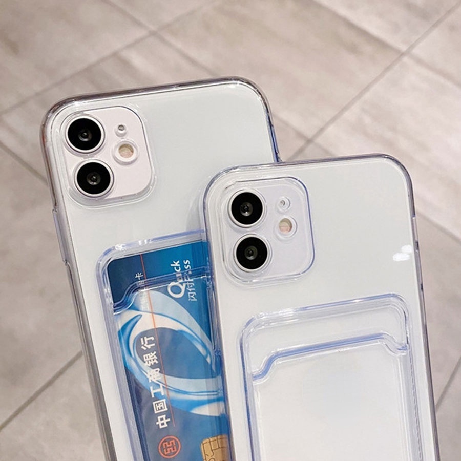 Ốp Điện Thoại Dẻo Trong Suốt Kèm Ngăn Đựng Thẻ Cho iPhone 12 Mini 15 11 13 14 Pro Max XS XR X 6 6s 7 8 Plus