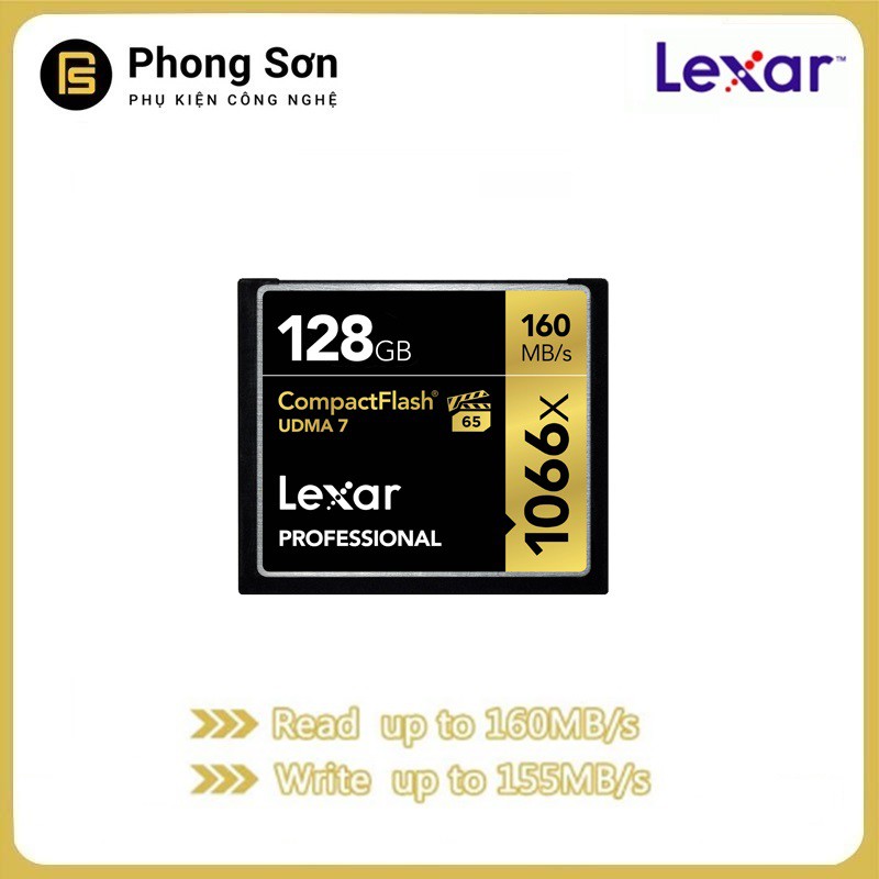 Thẻ nhớ CF Lexar 128GB Pro 1066X 160MB/s - cho máy ảnh chuyên nghiệp, tốc độ cao (Đen, Vàng)