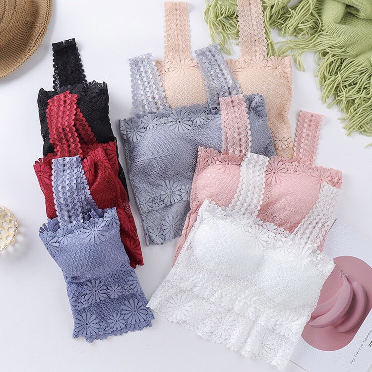 Áo ngực nữ Áo Bra Nữ Ren Hoa Lá Dáng Lửng Sexy 2 dây không gọng nâng ngực co giãn freesize AL7