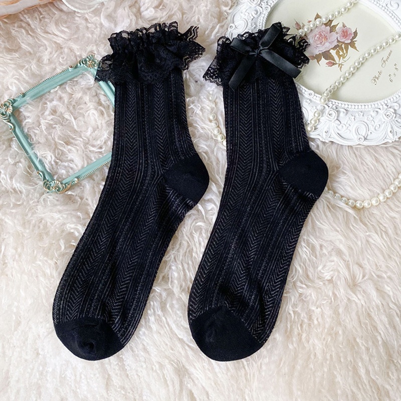 Youyo Vớ Lưới Cotton Phối Ren Họa Tiết Chấm Bi / Kẻ Sọc / Nơ Gợn Sóng Phong Cách Harajuku Nhật Bản Ngọt Ngào Cho Nữ