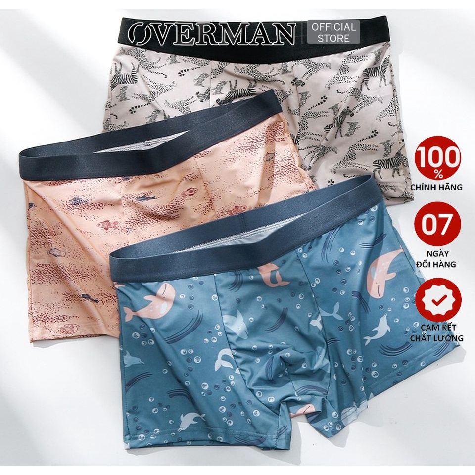 Quần lót nam boxer in hình siêu cute, Quần sịp đùi nam chất lụa đẹp cạp to co dãn 4 SL03 - Overman