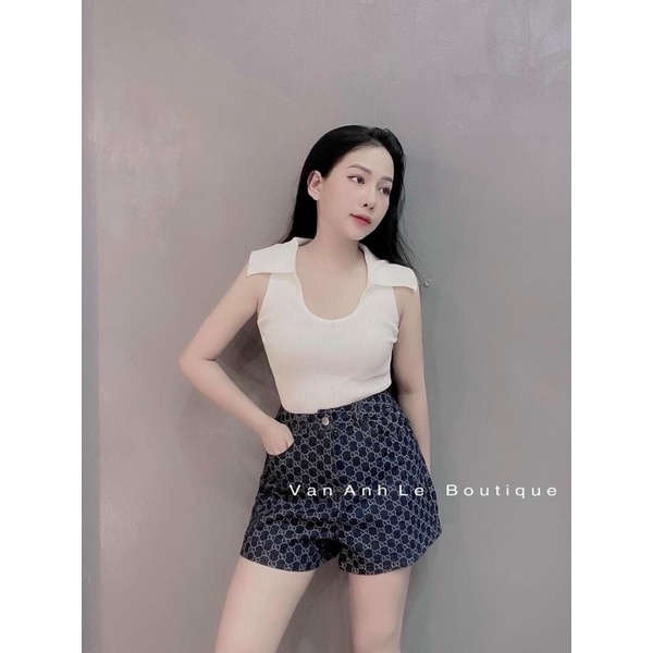 Áo len mongtoghi cổ bẻ xẻ U sẽy tay hến