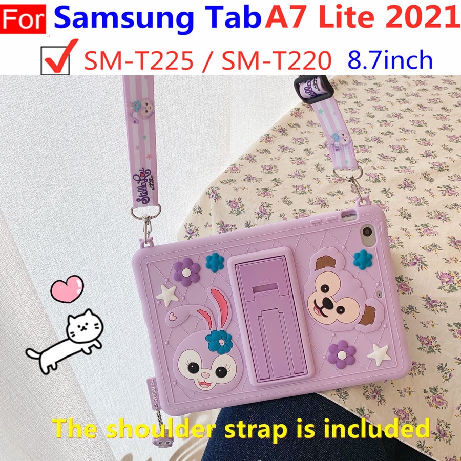 Ốp máy tính bảng Silicon mềm hình hoạt hình có dây đeo cho Samsung tab A7 Lite 2021 8.7 Inch SM-T225 SM-T220