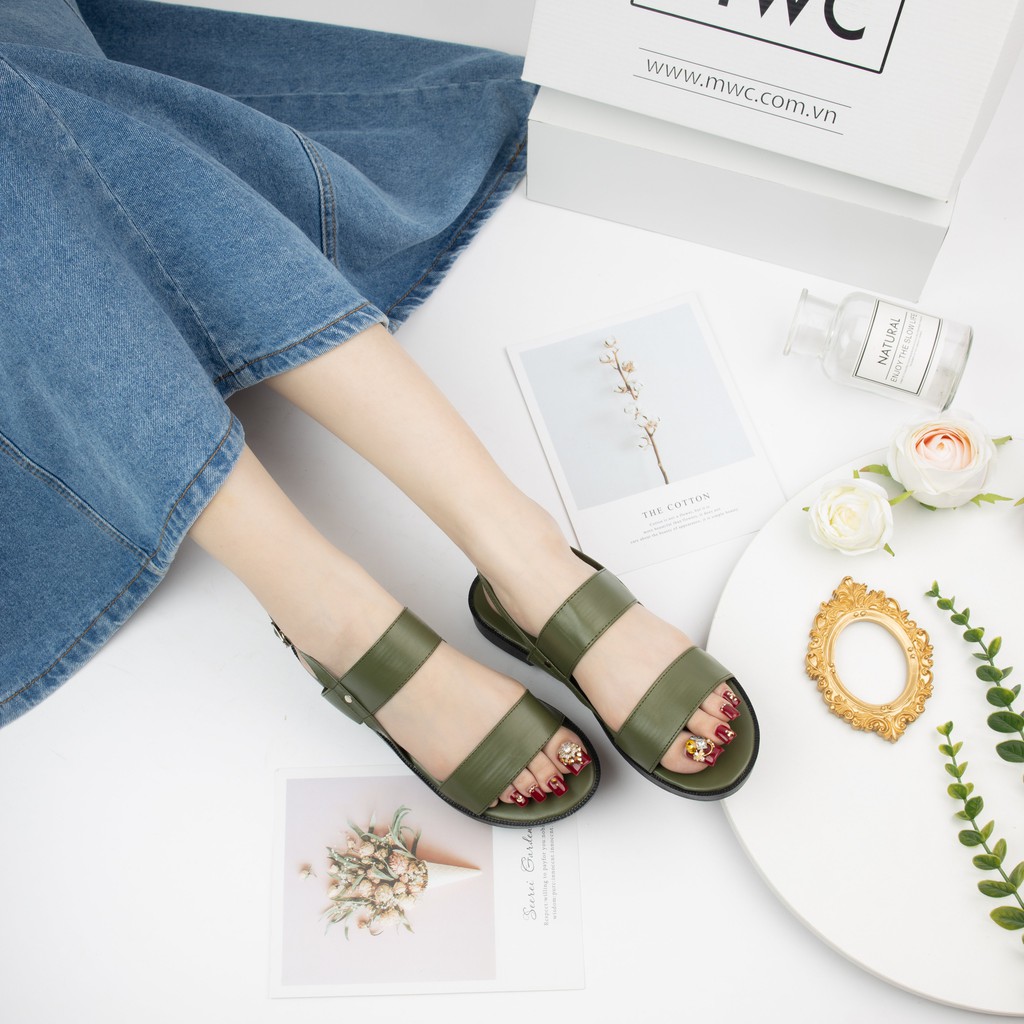 Giày Sandal Nữ MWC Đế Bệt Quai Ngang Màu Đen Trắng XanhL NUSD- 2580