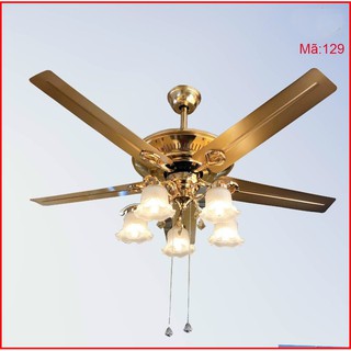 Quạt Trần Đèn 5 Cánh Thép Mạ 24k Động Cơ 90w-Tặng Kèm Bóng Đèn Led,Bảo Hành 2 Năm MS1229