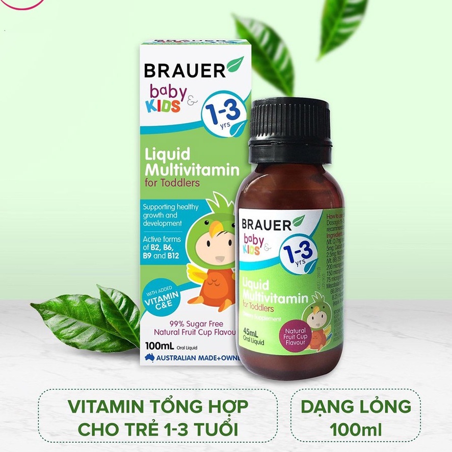 Siro bổ sung vitamin tổng hợp Brauer Liquid Multivitamin for Toddlers (100ml) cho trẻ từ 1-3 tuổi quatangme