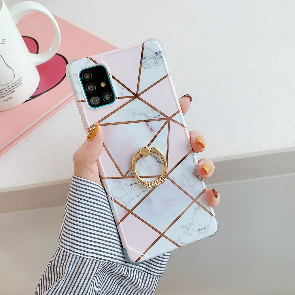 Ốp điện thoại họa tiết vân đá cẩm thạch hình học có nhẫn đỡ cho Samsung Galaxy S20 FE S20 Ultra S21 Plus S10