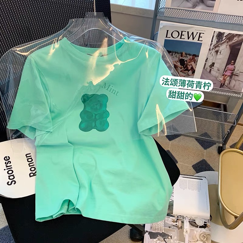 NRVP Áo thun tay ngắn cổ tròn họa tiết gấu thời trang mùa hè phong cách Hàn Quốc mới