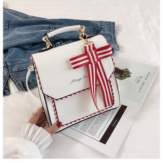 🎀(Có ảnh thật) Balo hộp vuông nơ đỏ sọc 🎀