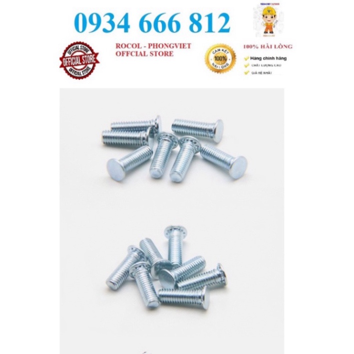 Combo 50c tán đóng,vít chống xoay FH M6X10, M6X15, M6X20, M6X25, M6X30, M6X35,M6X40 thép mạ