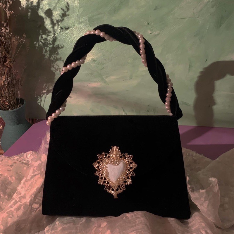 The Delphine - Túi xách nhung mịn trái tim vintage đi kèm 2 loại quai
