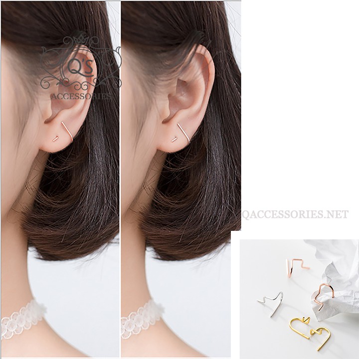 Khuyên tai bạc hình học kẹp vành hoa tai cong S925 MATRIX Silver Earrings QA Silver - KÈM ẢNH THẬT