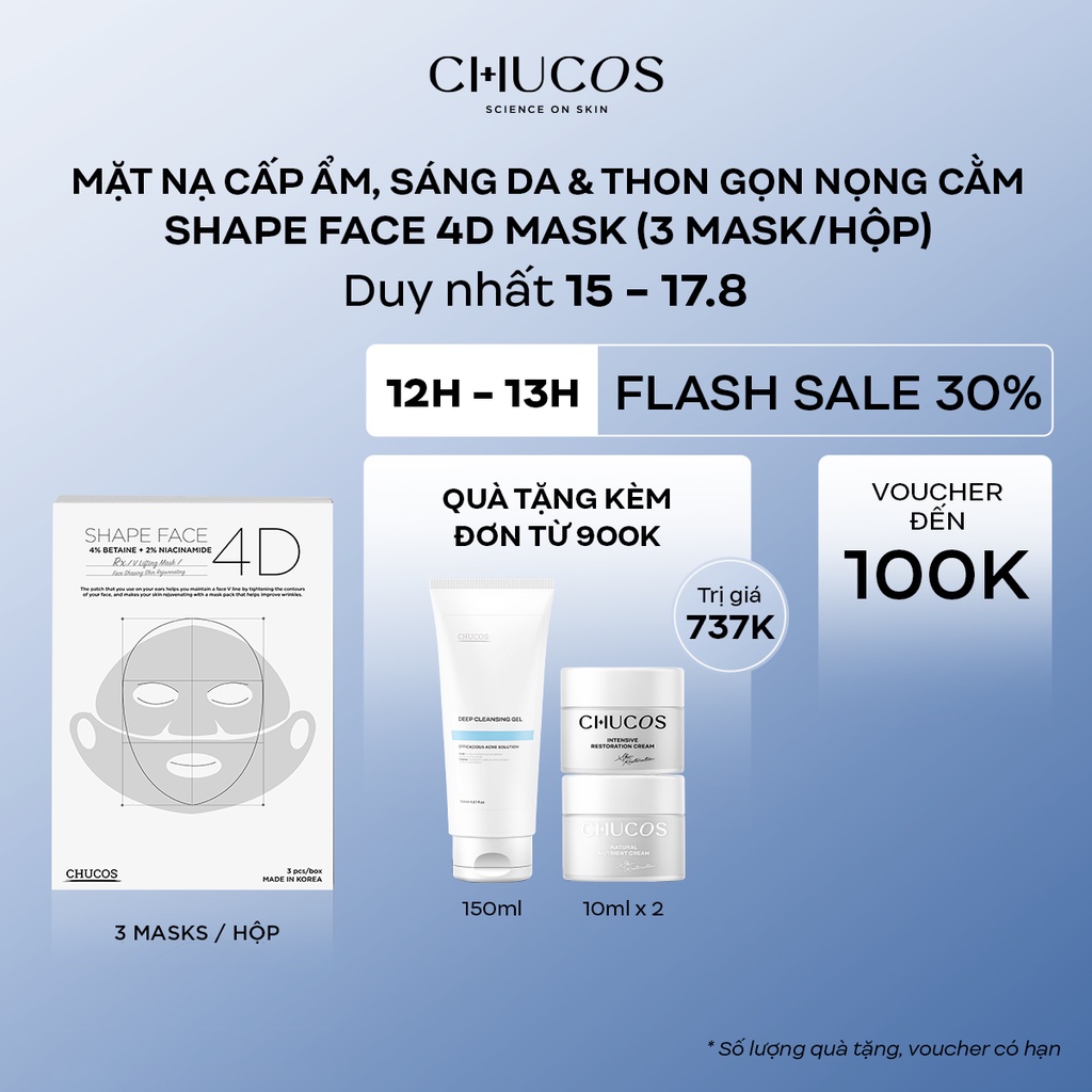 [Mã BMLTA35 giảm đến 35K đơn 99K] Mặt Nạ V-line 4D Hai Bước Tác Động Kép Chucos Shape Face 4D Mask (HỘP 3 MASK)