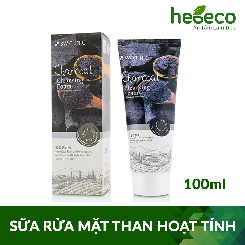 Sữa rửa mặt sạch sâu, ngừa mụn từ than hoạt tính 3W CLINIC CHARCOAL CLEANSING FOAM