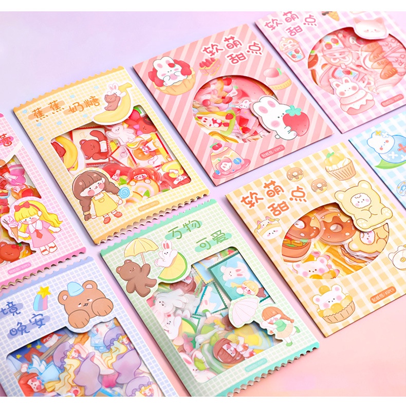 Set 45 tấm cute sticker  hình dán dễ thương hoạt hình nhãn dán nhật ký trang trí tự làm journal stickers scrapbookingND7