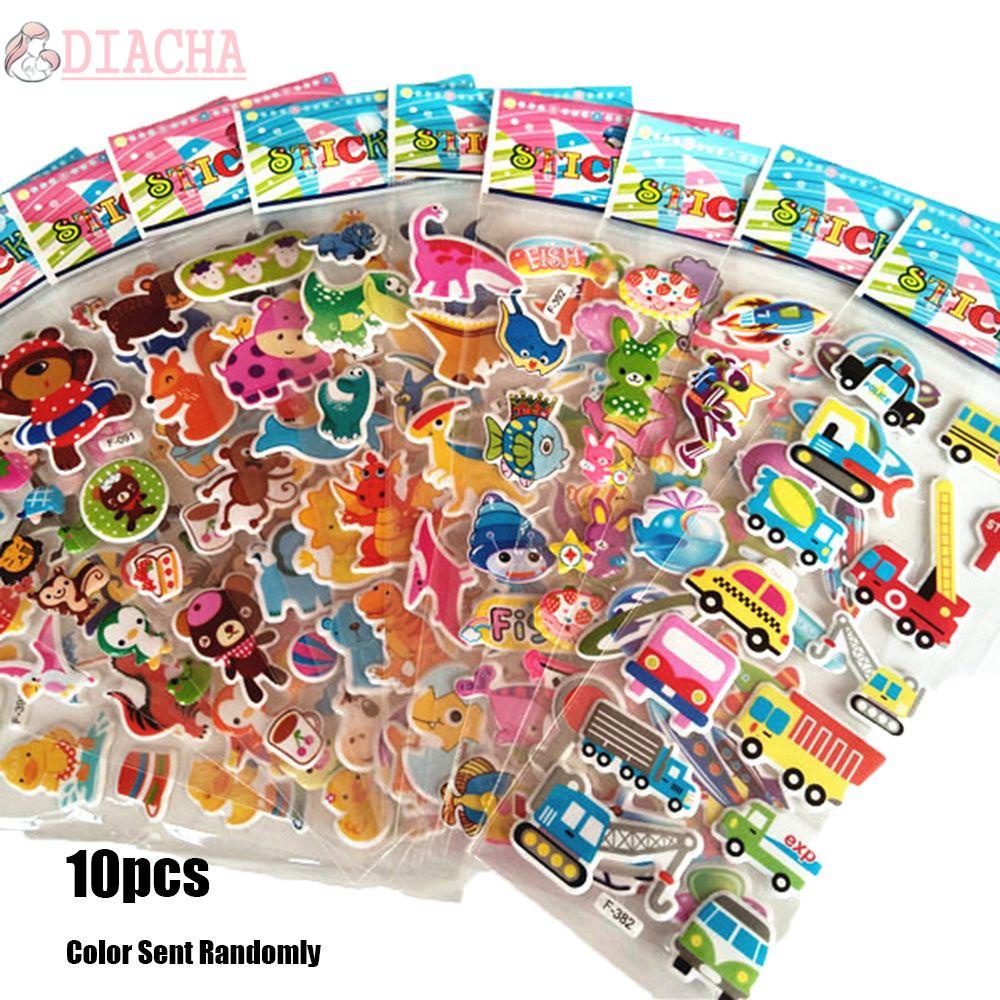 Bộ 10 tấm hình dán hoạt hình 3D màu sắc ngẫu nhiên trang trí sổ tay cho bé