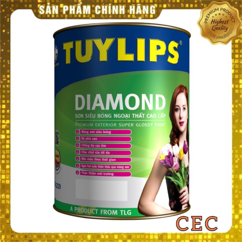 Sơn Siêu bóng Ngoại thất Tuylips Diamon Hộp 1L sơn nước cao cấp tường ngoài nhà