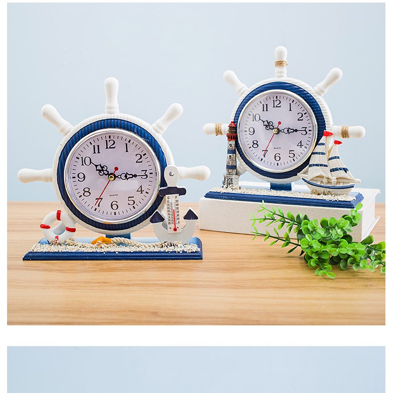 Đồng hồ bánh lái trang trí để bàn size 20cm - Decor đồ trang trí theo phong cách biển Địa Trung Hải