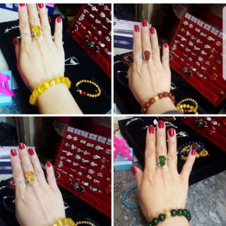 Combo nhẫn + dây cổ ông tỳ hưu xanh lá + khuyên tai
