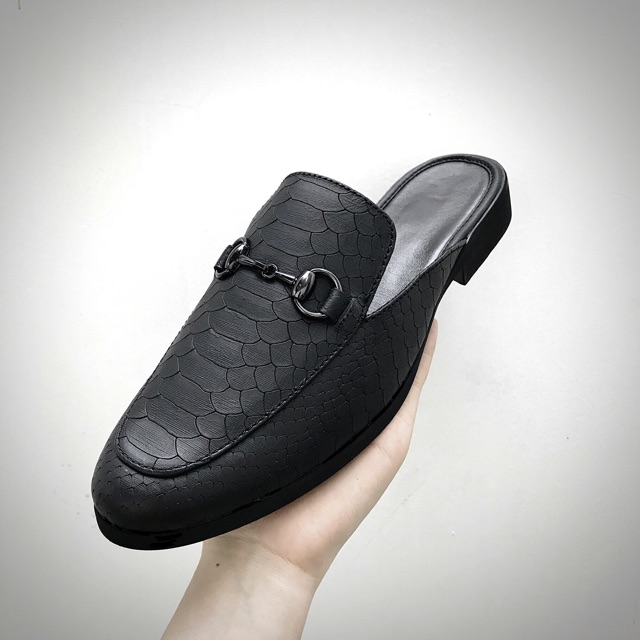 Giày sục da trăn đen TEFOSS HT01 da lì độc lạ và sang trọng size 37-43