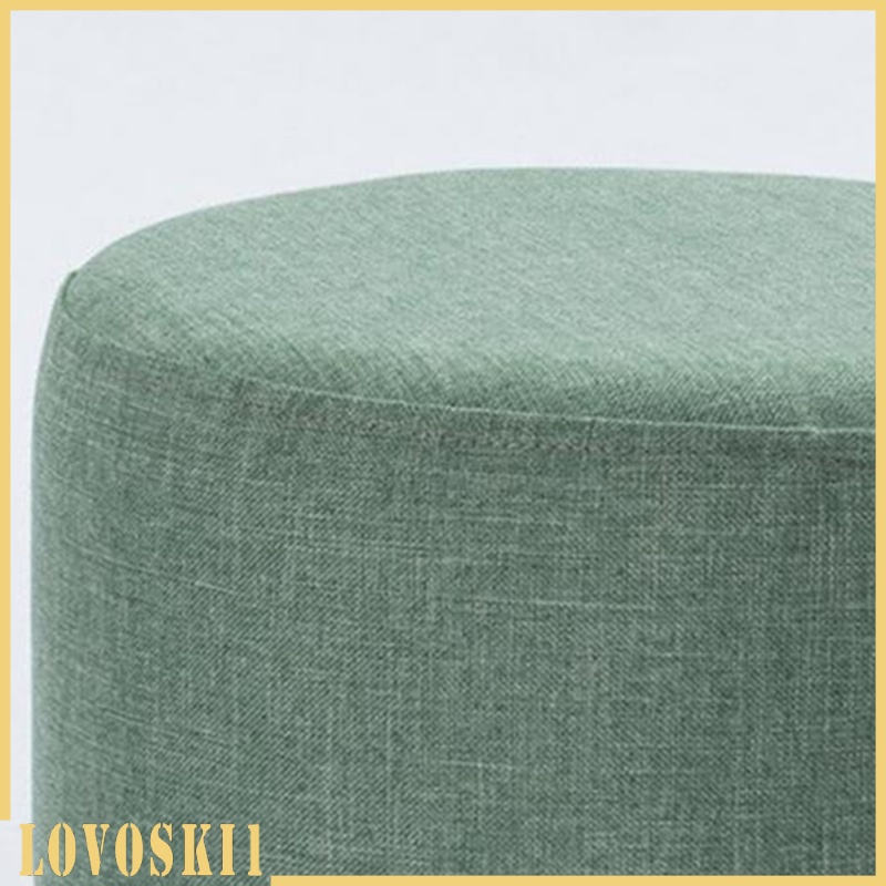 [LOVOSKI1]Round Linen Fabric Footstool Cover Wooden Stool Slipcover Green Dark 28x18cm