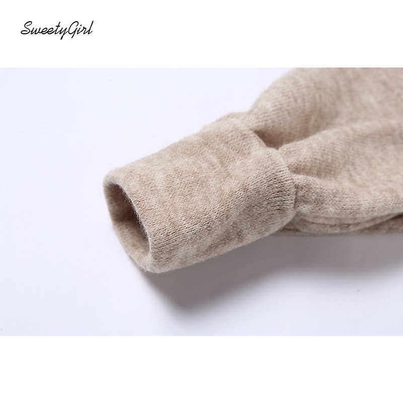 Áo croptop dệt kim tay dài cổ chữ V màu trơn thời trang cho nữ