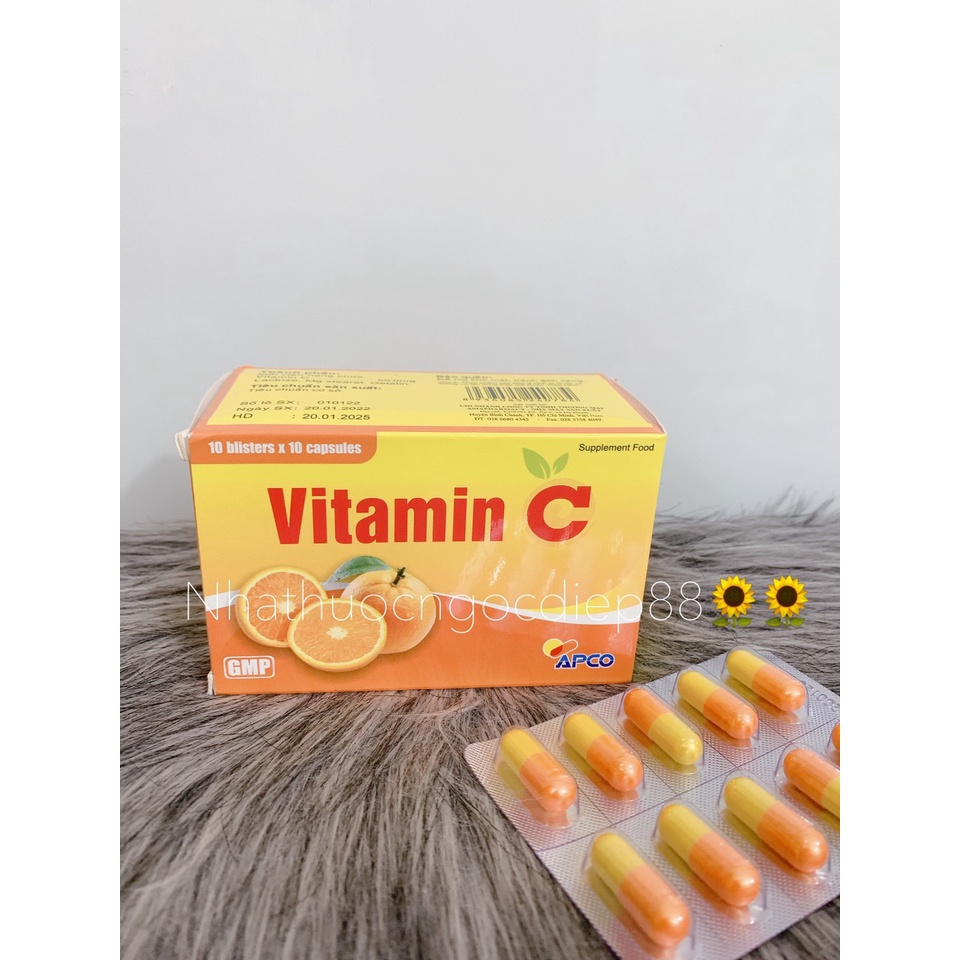 Viên uống bổ sung Vitamin C hỗ trợ làm trắng da, đẹp da, chống lão hoá, tăng cường sức đề kháng - Hộp 100 viên