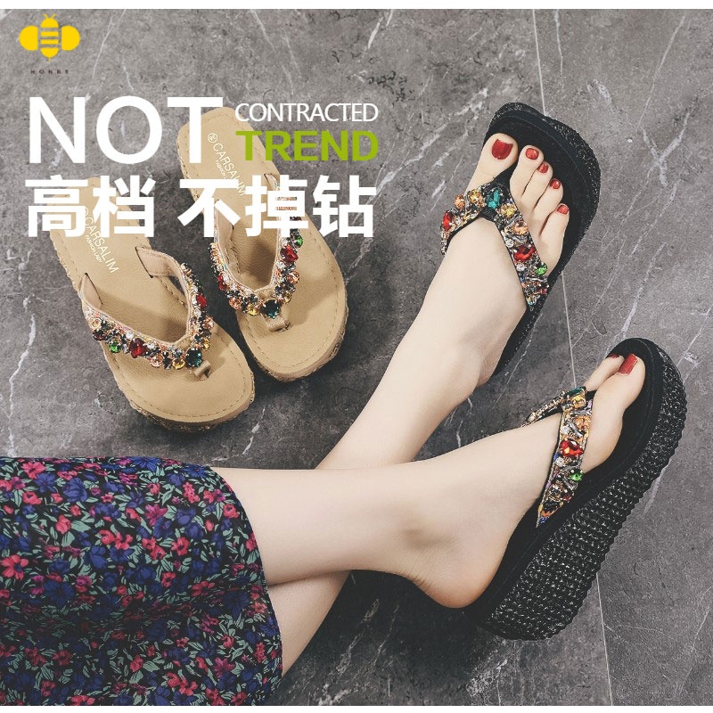 Dép Xỏ Ngón Đế Dày Đính Đá Cao Cấp Thời Trang Mùa Hè Dành Cho Nữ