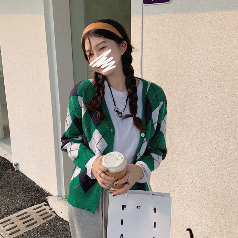 Áo khoác cardigan dệt kim Pure Cube tay dài màu sắc thời trang retro