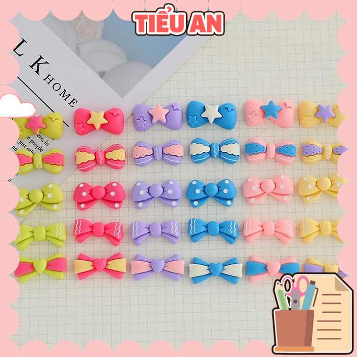 Charm (C538) slime/ Dụng Cụ Charm Trang Trí [Ko Keo &amp; Nút] Nhiều Kiểu Nơ Màu Pastel - Giá 1 cái